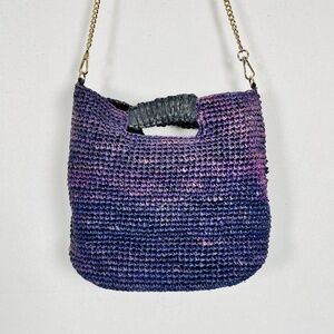 LAGGO Navy Raffia Bucket Bag Chain Strap Shoulder Crossbody Ombre